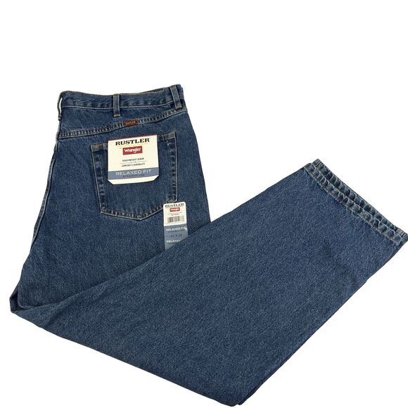 New Mens Rustler Wrangler Relaxed Fit Straight Leg Denim Jeans Size 42x29 NWT - Picture 1 of 7